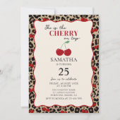 Leopard Cheetah Cherry On Top Birthday Invitation Einladung (Vorderseite)