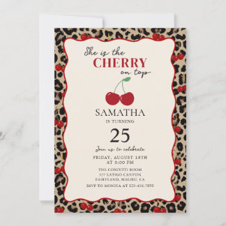 Leopard Cheetah Cherry On Top Birthday Invitation Einladung