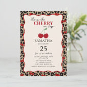 Leopard Cheetah Cherry On Top Birthday Invitation Einladung (Stehend Vorderseite)