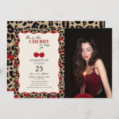 Leopard Cheetah Cherry On Top Birthday Photo Einladung (Vorne/Hinten)