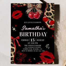Leopard Cheetah Coquette Cherry Birthday Einladung