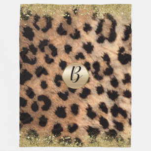 Leopard Cheetah Druck Gold Glitter Glam Monogramm Fleecedecke