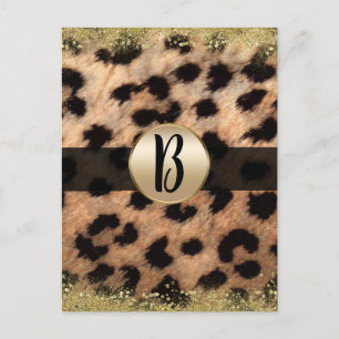 Leopard Cheetah Gold Glitter Monogramm Flyer Maile Ankündigungspostkarte