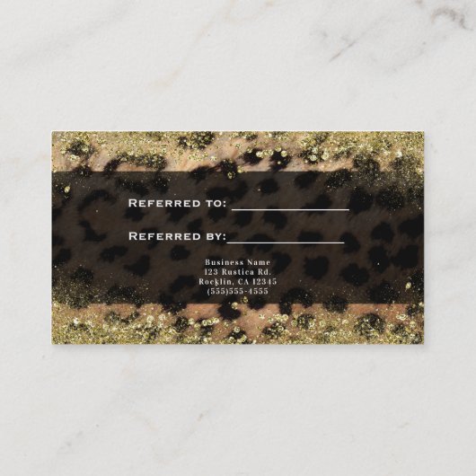Leopard Cheetah Gold Glitzer Empfehlungskarte (Rückseite)