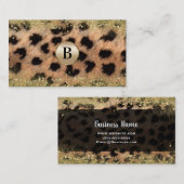 Leopard Cheetah Gold Glitzer Monogram Personalisie Visitenkarte (Vorne/Hinten)