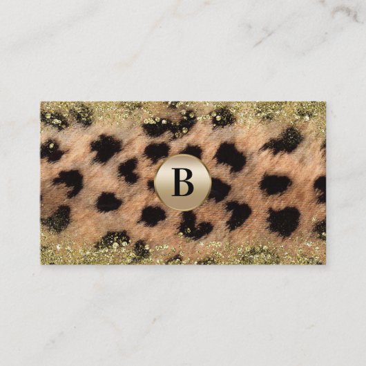 Leopard Cheetah Gold Glitzer Monogram Personalisie Visitenkarte (Vorderseite)