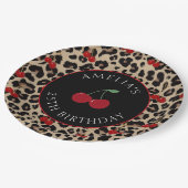 Leopard Cheetah Kirschroter Geburtstagparty-Papier Pappteller (Schrägansicht)