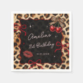 Leopard Cheetah Kirschroter Geburtstagsparty Servi Serviette (Vorderseite)
