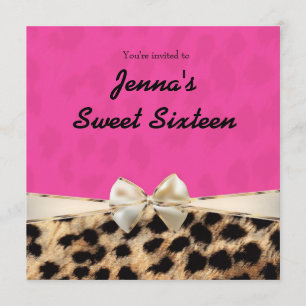 Leopard Cheetah Pink Bow Geburtstagsparty Einladun Einladung