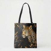 Leopard Cheetah Print Black Gold Dschungel Blätter Tasche (Vorderseite)