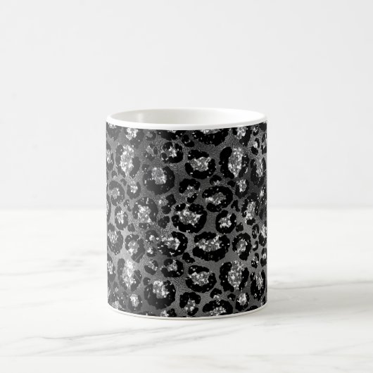 Leopard Cheetah Print Black Silver Grau Kaffeetasse (Mittel)