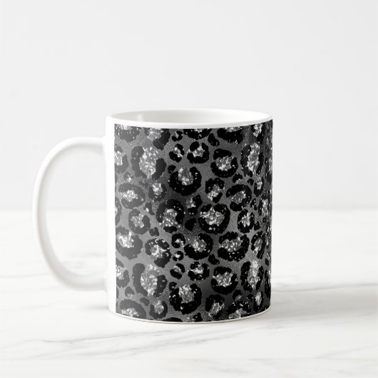 Leopard Cheetah Print Black Silver Grau Kaffeetasse (Links)