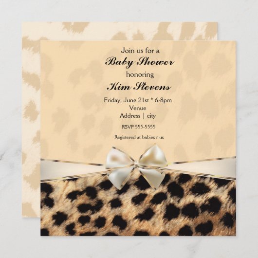 Leopard Cheetah Print Bow Party Einladung (Vorne/Hinten)