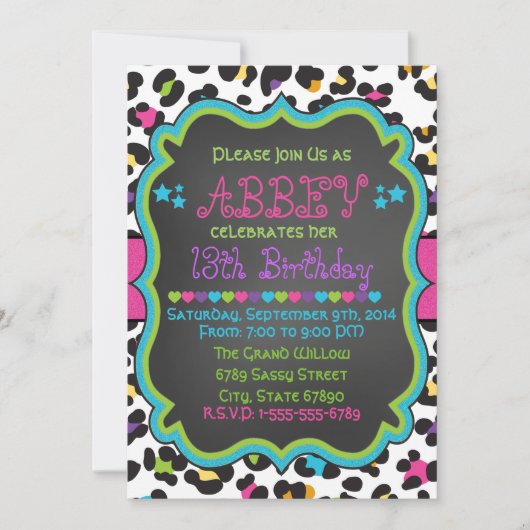 Leopard / Cheetah Print Einladung Geburtstag (Vorderseite)