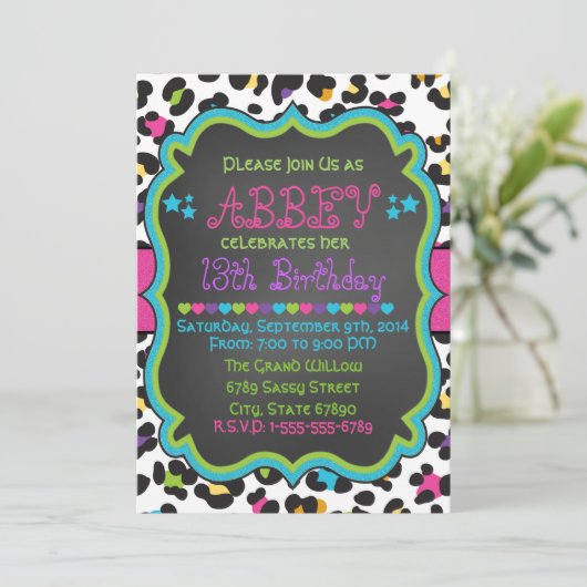 Leopard / Cheetah Print Einladung Geburtstag (Stehend Vorderseite)