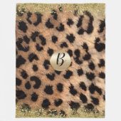 Leopard Cheetah Print Gold Glitzer Glam Monogram Fleecedecke (Vorderseite)