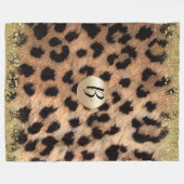 Leopard Cheetah Print Gold Glitzer Glam Monogram Fleecedecke (Vorderseite (Horizontal))