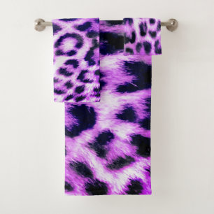 Leopard Cheetah Print Imitate Fur Rosa Badhandtuch Set
