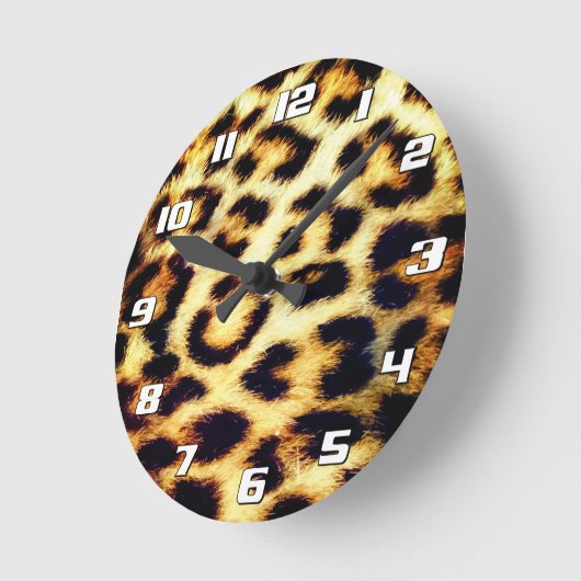 Leopard Cheetah Print Imitats Fur mit Zahlen Runde Wanduhr (Winkel)