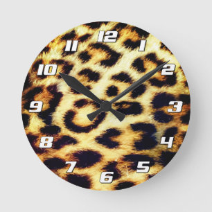 Leopard Cheetah Print Imitats Fur mit Zahlen Runde Wanduhr