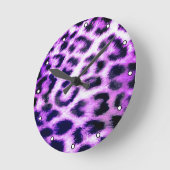 Leopard Cheetah Print Imitats Fur rosa mit Punkten Runde Wanduhr (Winkel)
