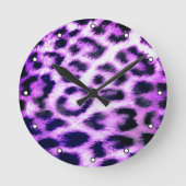 Leopard Cheetah Print Imitats Fur rosa mit Punkten Runde Wanduhr (Vorderseite)