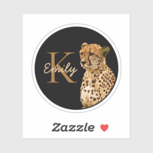 Leopard Cheetah Print Monogram Initial Name Aufkleber
