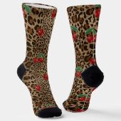 Leopard Cheetah Print Red Cherry Pattern Socken (Gewinkelt)