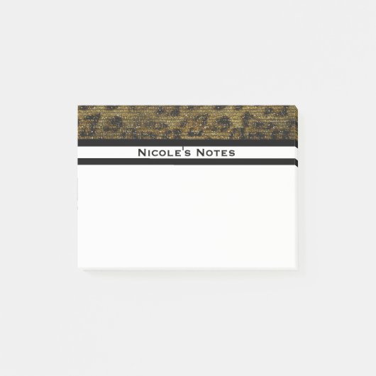 Leopard Cheetah Sparkle Glam Trendy Personalisiert Post-it Klebezettel (Vorderseite)