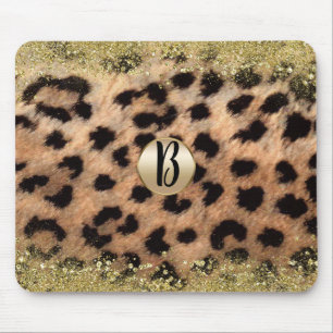 Leopard Cheetah Tierdruck Gold Glitter Monogramm Mousepad