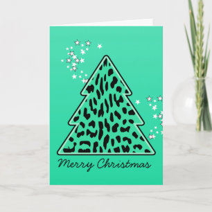 Leopard Cheetah Weihnachtsbaum Grußkarte Feiertagskarte