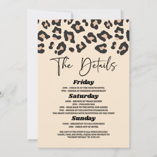 Leopard Cheetah Wild Bachelorette Weekend Party Einladung (Rückseite)