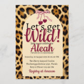 Leopard Cherry Pink Bow Birthday Cute & Glam Einladung (Vorderseite)