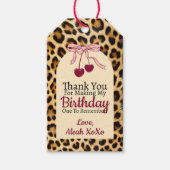 Leopard Cherry Pink Bow Birthday Cute & Glam Party Geschenkanhänger (Vorderseite)
