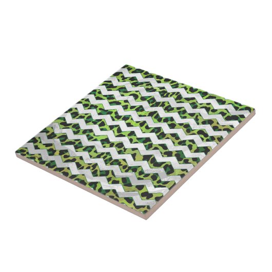 Leopard Chevron Schwarz und Grün Druck Fliese (Seite)