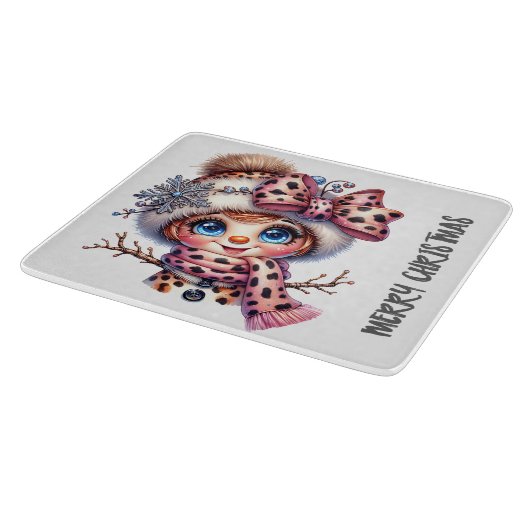 Leopard Chic Christmas Snowman Schneidebrett (Ecke)