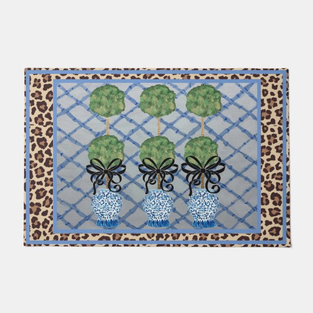 Leopard Chinoiserie Blue Ginger Jars Doormat Fußmatte (Vorderseite)