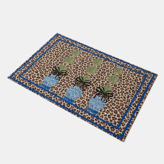 Leopard Chinoiserie Ginger Jar Doormat Rug Fußmatte (Schrägansicht)