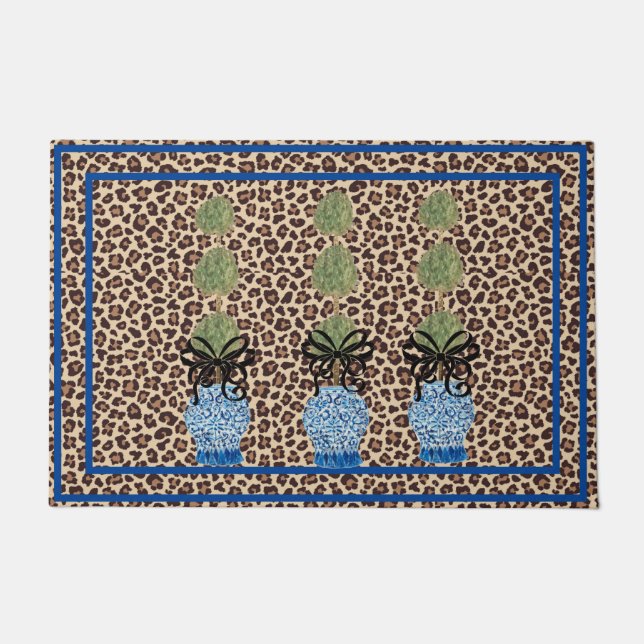 Leopard Chinoiserie Ginger Jar Doormat Rug Fußmatte (Vorderseite)