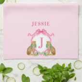 Leopard Christmas Crest Monogram With Name Geschirrtuch (Gefaltet)