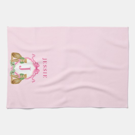 Leopard Christmas Crest Monogram With Name Geschirrtuch (Horizontal)