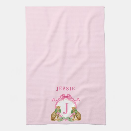 Leopard Christmas Crest Monogram With Name Geschirrtuch (Vertikal)