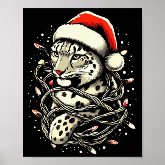 Leopard Christmas Santa Hat Christmas Lights Women Poster (Vorne)