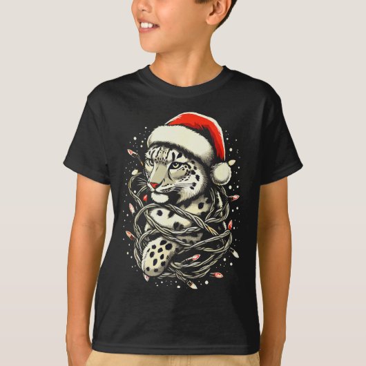 Leopard Christmas Santa Hat Christmas Lights Women T-Shirt (Vorderseite)