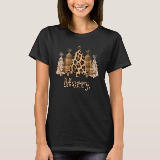 Leopard Christmas Tree Winter Holiday Merry Christ T-Shirt (Vorderseite)