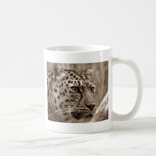Leopard Closeup Sepia HD Foto Kaffeetasse (Rechts)