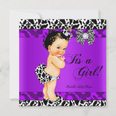 Leopard Cow Lila Girl Baby Dusche Brünett Baby Einladung (Vorderseite)