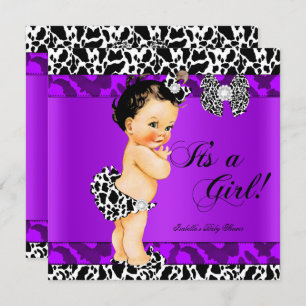 Leopard Cow Lila Girl Baby Dusche Brünett Baby Einladung