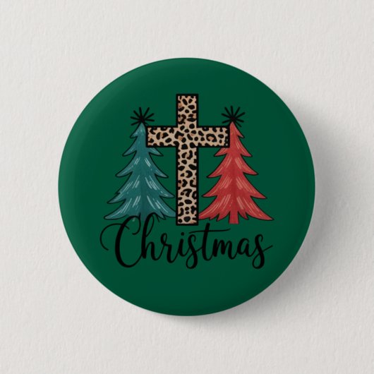 Leopard Cross Weihnachtsbäume Christlich Button (Vorderseite)