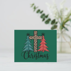 Leopard Cross Weihnachtsbäume Christlich Feiertagspostkarte